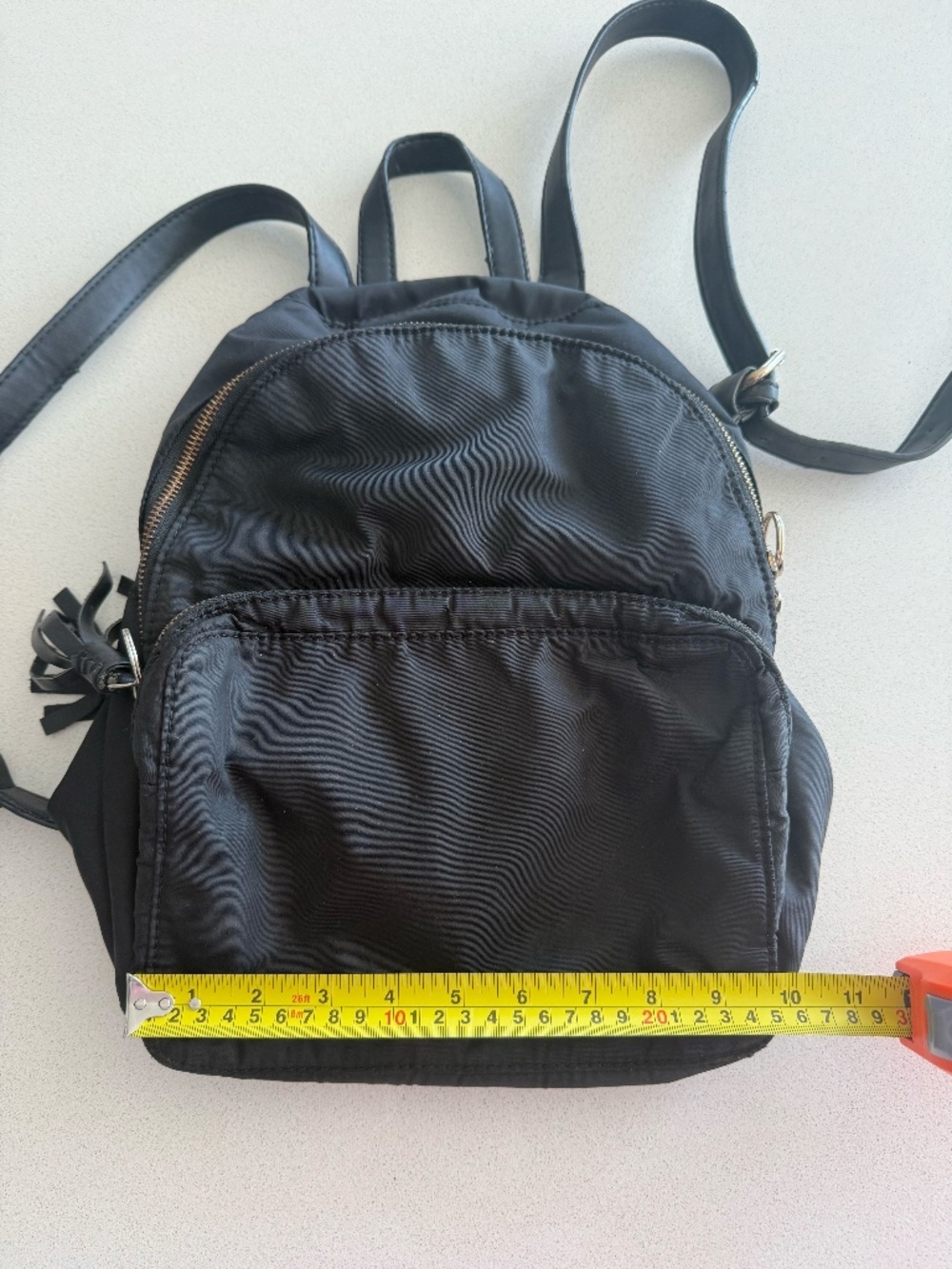 Black Nylon Mini Backpack | Gold Hardware 2 Pocket Backpack - Picture 7 of 9
